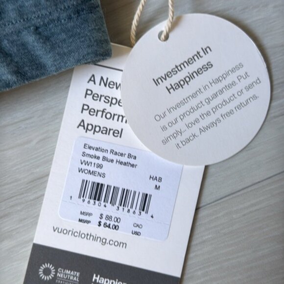 Vuori Elevation Racer Bra Smoke blue heather Medium nwt - Picture 6 of 6